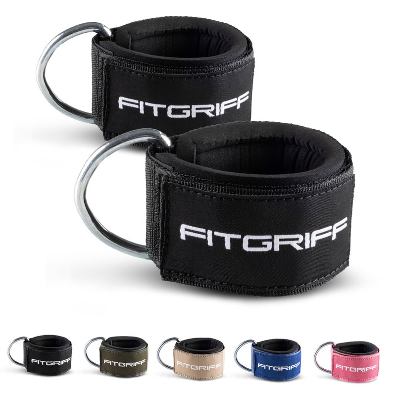 FitgriffÂ® Ankle Straps V2 for Cable Machine (2 Pieces) - Gym Workout Equipment - Leg Pulley Attachment, Kickback Straps (Black) - Image 1